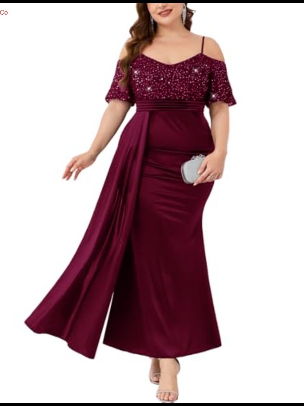 Plus Size Formal Maxi Dress Sequin Satin Off Shoulder Mermaid Evening Gown